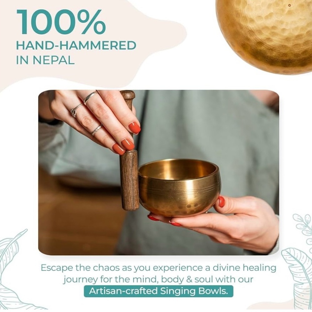 Hand-Hammered Gold Singing Bowl with Mallet - Picture 2 of 4